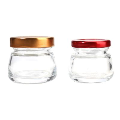 China Boxed Round 30ml 50ml 75ml 100ml 120ml 150ml Jelly Food Glass Jar Block Bird's Nest Container Pudding Bottle With Colored Aluminum Lid for sale