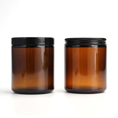 China Home Decoration 8oz 250ml Amber Candle Glass Jar Container Empty Candle Jars For Candle Making for sale