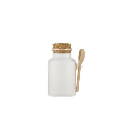 China Kitchen Packaging 100ml 200ml 300ml Frosted Bath Salt Bottle Seasoning Bottle Plastic Cork Lid With Wooden Spoon for sale