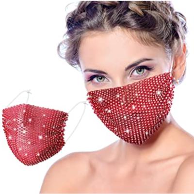 China breathable & Fashionale DWDP Sparkle Mesh Crystals Face Mask Cover-Breathable Light Weight No Fogg Party Festival Bling Pink Brown Red Color for sale