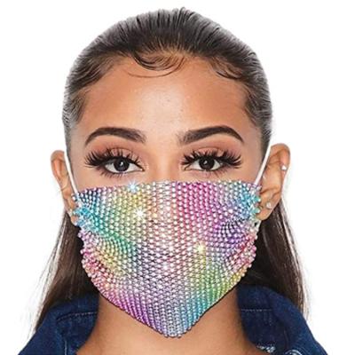 China breathable & Fashionale DWDP Glitter Masquerade Masc for Women Party Glitter Mesh Covering Bling Face Bandana Rhinestone Bandana for sale