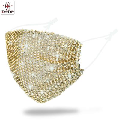 China breathable & Fashionale DWDP Gold Glitter Rhinestone Mesh Face Mask For Women Crystal Masquerade Face Masks Halloween Party Decoration for sale