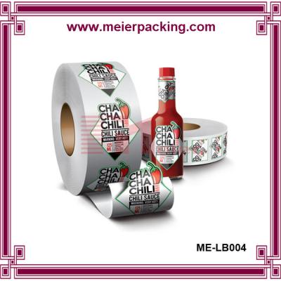 China PET printing Chilli food packing bottle self adhesive sticker in roll packing for sale