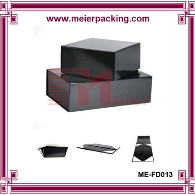 China Glossy black square magnetic folding cosmetic paper packaging gift box supplier ME-FD013 for sale