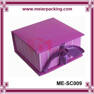 China Gold foil logo new design Clamshell purple gift paper box with ribbon for toiletry set for sale