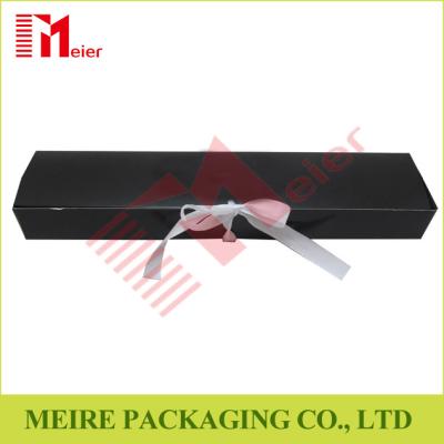 China Art Card hair extension packaging black color glossy printing hair box with ribbon closure for sale