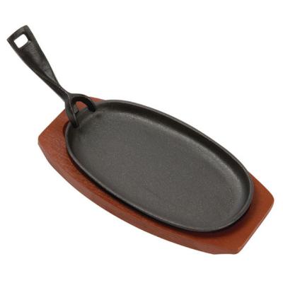 China Sustainable Preseasoned Cast Iron Fajita Pan Sizzling Dish with Birch for sale