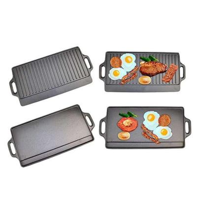 China Sustainable Camp Double Sided Reversible Cast Iron Barbecue Grill Pan For Sale for sale