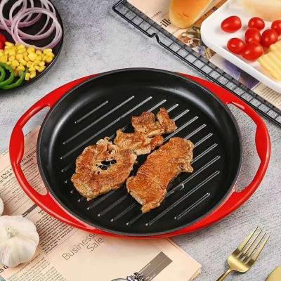 China Sustainable Enamel Cast Round Nonstick Grill Griddle Cooking Pan for sale