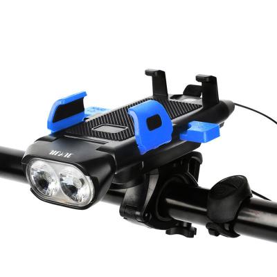 China Multifunctional ABS 4 IN 1 Bike Bicycle Horn Phone Holder Power Bank Light Front Front Light for sale