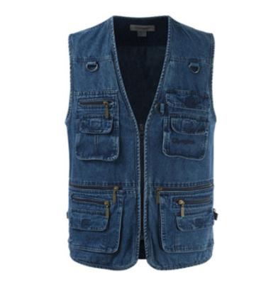 China New Anti-wrinkle lattice vest denim vests multi-pockets cycling fashion outdoor denim vest, fishing vest, plus-size vest for sale