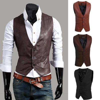 China 2021 Men's Waistcoat Waistcoat Men's Waistcoat Anti-wrinkle Leather Simple Slim Simple European Business Fashion Leather Waistcoat Men for sale