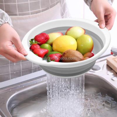 China Kitchen Viable Collapsible Colander Colander Collapsible Strainer Pack 2pcs Fruit And Vegetable Basket for sale