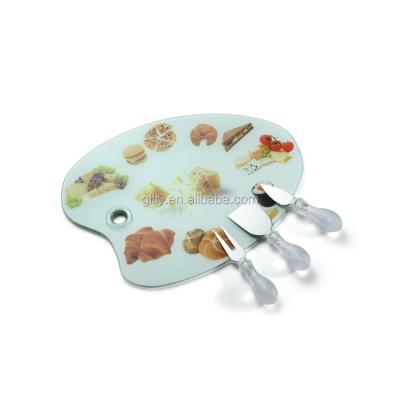 China Mini Viable High Quality Special Glass Cheese Board With Cheese Tools for sale