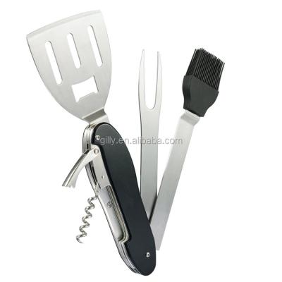 China Easily Cleaned AS SEEN ON TV 5 in 1 BBQ Multi-Tool with Bottle Opener Meat Fork Silicone Brush Corkscrew for sale