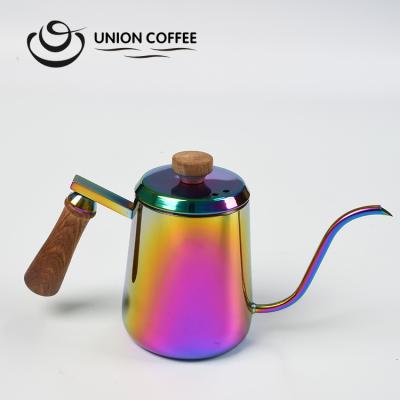 China Sustainable Coffee Accessory Stainless Steel Spill Over Kettle With Wooden Handle Gooseneck Kettle for sale