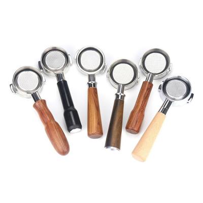 China Factory direct sales stocked high quality wood handle 51mm coffee stainless steel bottomless portafilter for sale