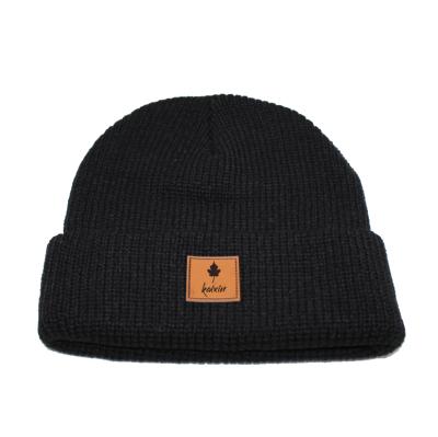 China COMMON kaixincap custom men hat winter knit custom leather ski beanie patch sport beanie hats for sale