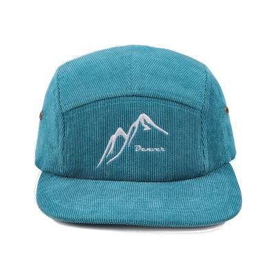 China JOINT Custom Blue Embroidery Camp Hat Corduroy 5 Panel Camp Hat for sale