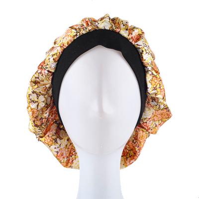 China Image Fashion Women Hair Cap Floral Custom Logo Silk Hood With Tie for sale