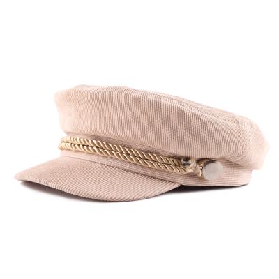 China 100% Octagonal Flat Surface Corduroy Decoration Hat Beret Striped Chain Hat Beret Hat for sale