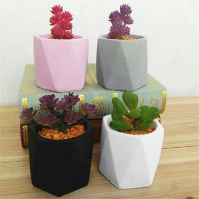 China Wholesale Modern Small Black White Geometric Cement Pot Concrete Plant Pot for sale