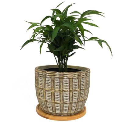 China Eco-friendly Indoor Plants Containers Vintage Bonsai Orchid Pot Cement Planter Unglazed Medium Flower Pot With Drainage for sale