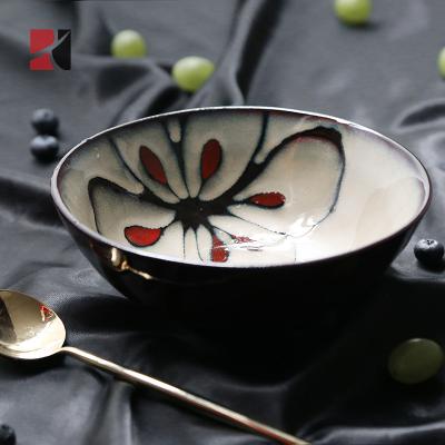 China Viable Factory Direct Handmade Floral Ceramic Japanese Ramen Bowl Set for sale