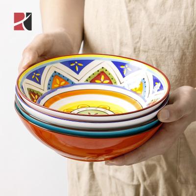 China Color Viable Home Decorative Ceramic Kitchenware Set Hand Painted Mixing for sale