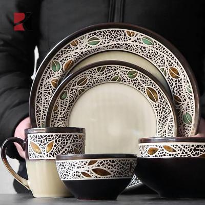 China Wholesale Disposable Round Retro Porcelain Dish Sala Bowl Mug Ceramic Dinnerware Fine Dinner Sets for sale