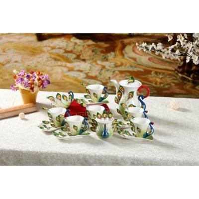 China High Quality Fine Royal Peacock Porcelain Coffee Mug Set Ceramic Tea Sets for sale