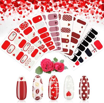 China Self Adhesive Nail Art Polish Decals Tips Heart Stickers Valentine Full Nail Art Wraps Nail Art Decoration for sale