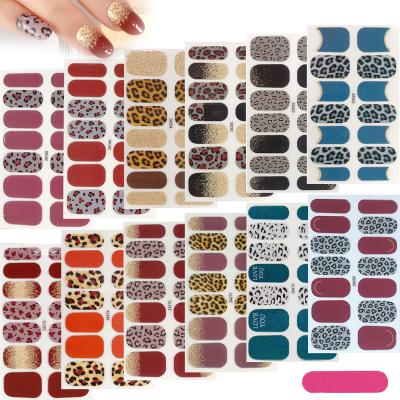 China Fits Any Size Wholesale 12 Foil Leopard Print Nail Art Decals Self-Adhesive Polish Wraps Full Cover Strips Manicure Kits for sale