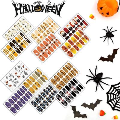 China Nail Art Decoration 14Tips Halloween Nail Polish Stickers Ghost Spider Witch Design Nail Wraps Stickers for sale