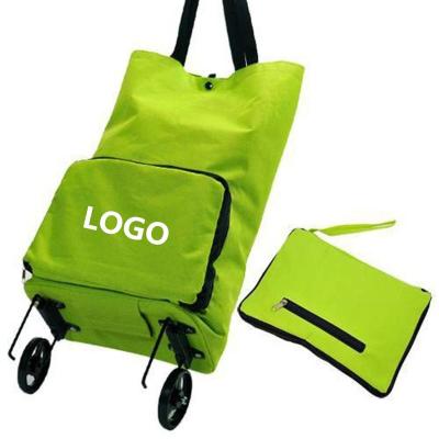 China Portable Green Folding Grocery Bag Shopping Cart with Wheels for sale