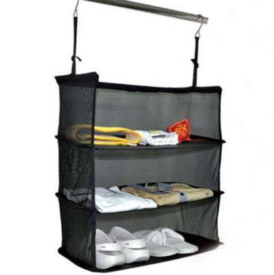 China Storing Clothing And Accessories Black 3 Layers Folding Clothes Hanging Organizer Travel Storage Shelves for sale