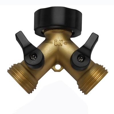 China Quick Connect For Backyard 2 Way Y Valve Garden Hose Connector Splitter Brass Adapter 7 Easy On-Off Body Rubber Joints With Comfort Grip for sale