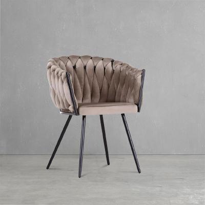 China Factory wholesale convertible velor woven dining chair fashion champagne fabric luxury dining chair for dining room for sale