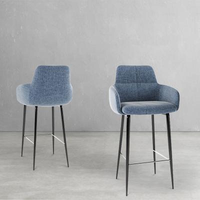 China Convertible Modern Popular Nordic Stylish Blue Metal Chair Fabric Design High Bar Stool for sale