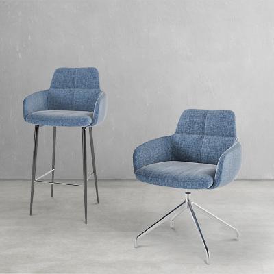 China Modern Design Convertible Swivel Dining Chair Bar Stool Chair 2 Piece Set Blue Velvet Fabric Seat Dining Chair Set for sale