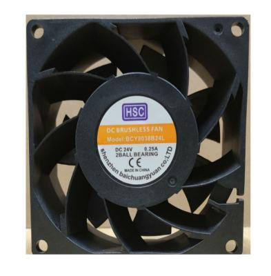 China Ventilation Cooling 80x80x38mm 80x80x38mm 12V 24V 48V Free Standing DC Fan 8038 Industrial Brushless Axial Fan for sale