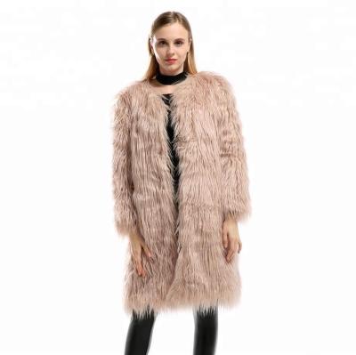 China Breathable Women Faux Fur Coat &Jacket Oversized Crew Neck Belted Yellow Mink Fur for sale