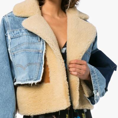 China Breathable Professional V-neck Winter Denim Faux Fur Coat With CE Certificate for sale