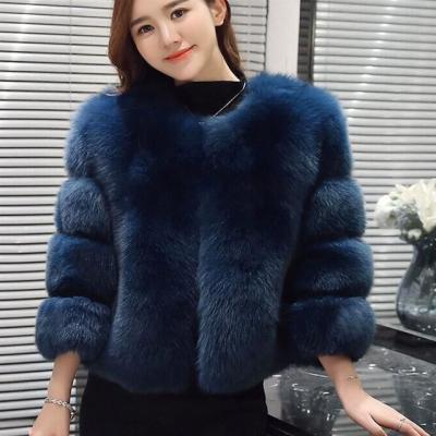 China Women's Fox Short Fur Coat &jacket O-Neck Solid Anti-Shrink Colored Black Blue 3xl Wholesaler for sale