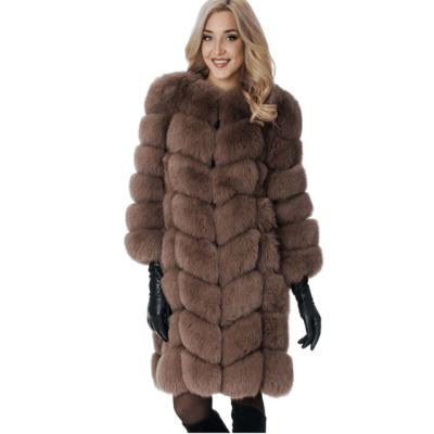 China Best Selling Style Fox Brown Warm Anti-Shrink Fur Coat &Jacket Long Quality O-Neck For Lady for sale