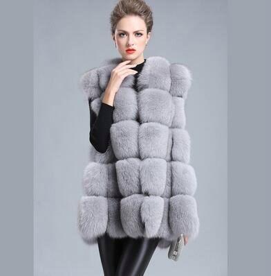 China Sustainable Faux Fox Fur Vest Long Waistcoat&Vest Women for sale