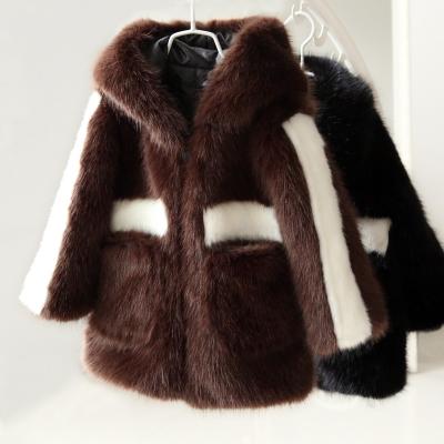 China Faux Mink Fur Girl Children Kids Winter Anti-Shrink Hooded Ditch Coat With Solid Color High Quality for sale