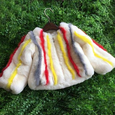 China Anti-wrinkle factory casual rabbit fox fur shorts coat for girl kids princess with real rabbit fur stripe for sale