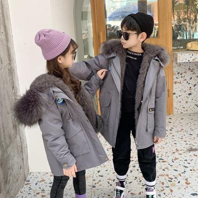 China 2020 New Style Anti-wrinkle Fox Rabbit Fur Kids Parka Jacket Detachable Kids Winter Fur Hood Collar Kids Coats for sale