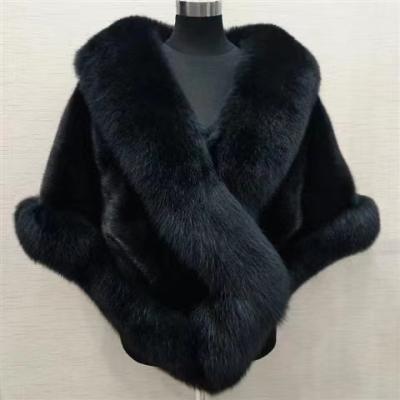 China Plain Dyed 2021 Winter Women Fashion Shawl Faux Fox Fox Mink Fur Coat Cape Shawl Black White Fur Coat for sale